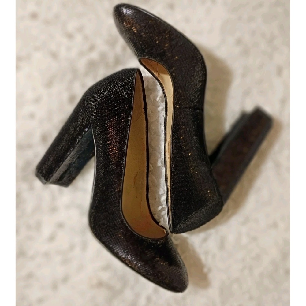 Betsey Johnson SB-Lou Black Sequin Chunky Heels Size 9.5 Shiny Sexy‎ Pumps - Picture 11 of 15